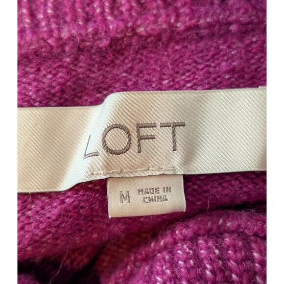 Loft Size M Sweater Merino Wool Blend Cowl Neck Side Buttons Tunic Fuchsia - Picture 7 of 10